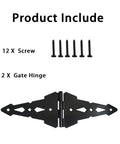 Heavy Duty Eight Inch Fence Gate Hinges With Matte Black Steel Finish For Outdoor Wood Fences And Sheds, includes 2 hinges and 12 screws.