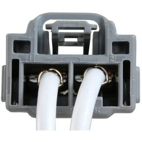 Hvac Blower Motor Resistor Connector Pigtail Wire Plug Harness For Gm Cars Trucks showing gray two-terminal connector with white wires.