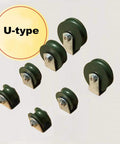 FFDSDUH U-type grooved caster wheels set, heavy-duty 95mm green wheels with metal mounting brackets (9 pcs)