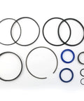 Hydraulic log splitter cylinder rebuild seal kit for 4.5 in bore x 1.75 in rod, black O-rings with blue seals front view