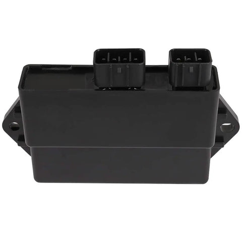 Front view of a High Performance CDI Box For Yamaha Kodiak 400 2000 2001 Quad EFI Ignition Module Replacement, black with dual connectors.