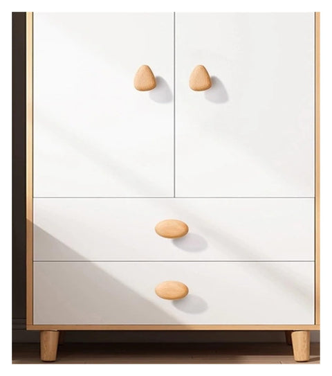 Modern cabinet with light wooden knobs, similar to walnut replacement pulls, easy to install on drawers and wardrobes for daily use.