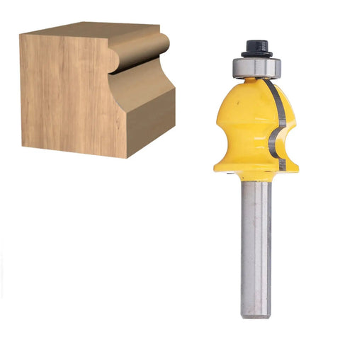 Versatile 2 Inch Shank Architectural Router Bit With Heat Resistant Coating For Cutting Hardwood Softwood Plywood On Woodworking Milling Projects showing router bit and wood block.
