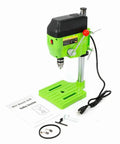 Powerful 480W Mini Bench Drill Press Machine With Dual Speed Settings Up To 11000 RPM for detailed home workshop drilling tasks.