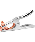 Heavy Duty 500 Amp Power Welding Ground Clamp With Copper Plated Jaw And Braided Shunt Wire, stainless steel body close-up view.