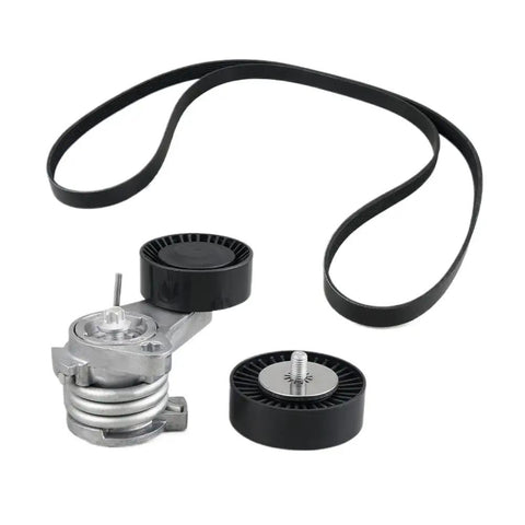 Drive Belt Pulley Tensioner Kit Compatible With N52 E60 E61 525i 530i 528i E81 E82 E87 E88 125i 128i 130i E90 E91 E92 E93 325i 328i with belt and pulleys
