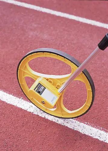 Heavy Duty Measuring Wheel With Molded Rubber Tire And Five Digit Counter Tracks Ten Thousand Feet Adjustable Telescoping Handle on track