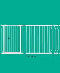 Extra Wide Baby Gate For Stairs And Doorways, Pressure Mount Pet Gate, White Metal Indoor Safety Gate, 62 To 72 Inches, shown expanded