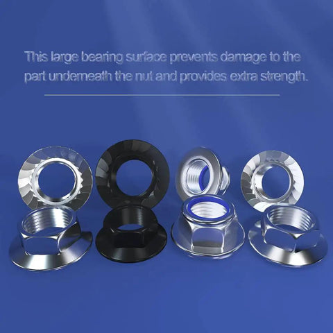 Heavy Duty M12 X 1.5 Hex Flange Nuts Crafted From Top Shelf 304 Stainless Steel For Hella Rust Resistance And Badass Grip Strength Perfect For Trucks And Hot Rods With Ten Pieces Featuring Serrated And Flat Bases, showcasing multiple finishes.