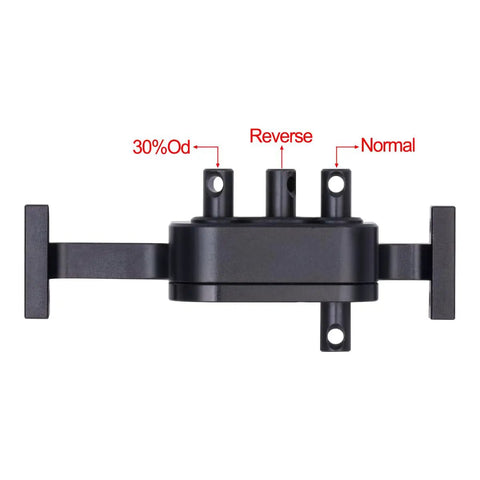 Front view of Aluminum Transfer Case With Reverse Shaft For 1By10 LCG RC Crawler SCX10 Chassis Upgrade Part Black High Strength Metal Housing