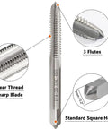 2-Piece 1/4-20 UNC Tap And Die Set In HSS High Speed Steel showing detailed thread, sharp blade, and standard square head