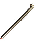 Milton S-925 pencil tire pressure gauge; silver metal body with pocket clip and single-head chuck