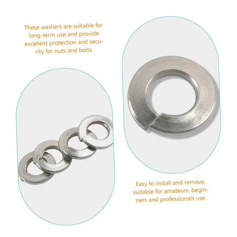 Stainless Steel Washers Set 350 Pc Assortment With Multiple Sizes And Spring Lock Features, Flat Washers For Screws And Nuts, Built For Auto And Industrial Projects, Durable Gasket Washers For Any Hardware Job, split lock washers