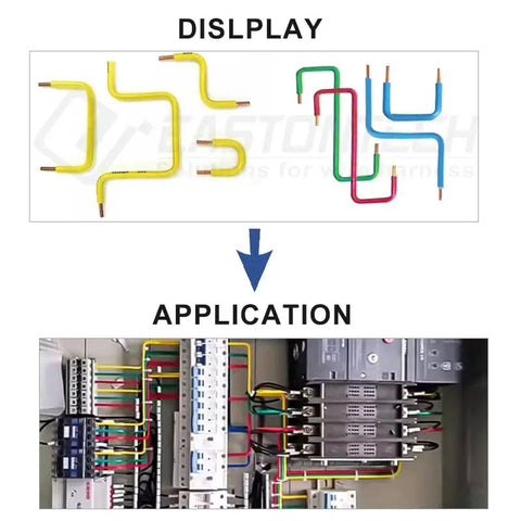 High Precision Automatic 2D Wire Cut Strip And Bend Workhorse With Smooth Six Wheel Drive Delivers Top Notch Efficiency At 800 To 1500 Pieces Per Hour For Heavy Duty Cables Up To 25 Square Millimeters displayed and applied in electrical panels.