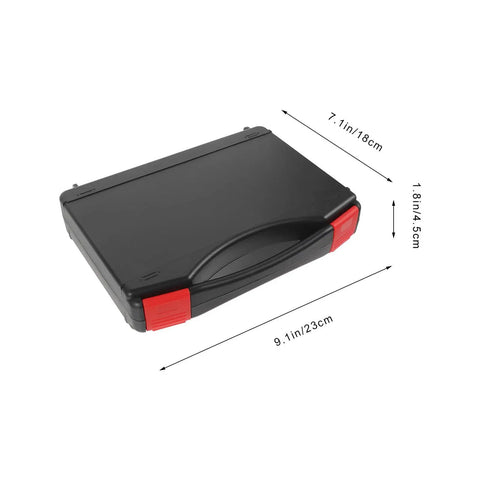 Small Hard Shell Plastic Toolbox Featuring Heavy Duty Multi Compartment Tool Organization And Secure Travel Storage With Hella Tough Durable Construction And Sweet Portable Gear Layouts, top view with dimensions.