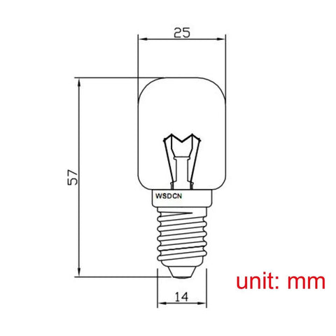 Diagram of E14 T25 25W Oven Light Bulb 120V Pack Of 2 Heat Resistant To 300C 14mm Base Clear Glass For Ovens And Ranges High Temp Appliance Lamp For 120V Kitchens with measurements.
