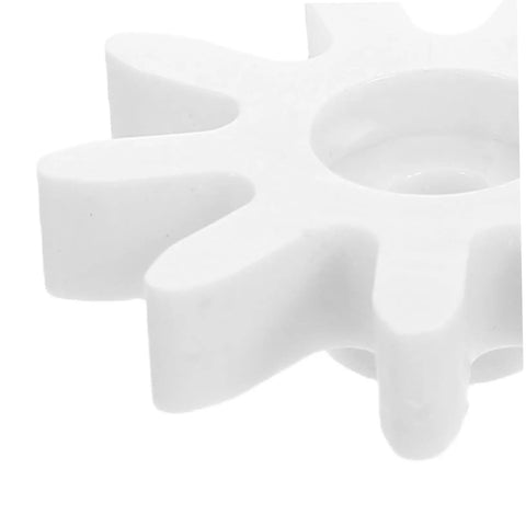 4 Pack 9 Tooth Gear Set Replacement For Kids Coin Operated Candy Machines And Vending Toys Durable Wear Resistant Gear Parts For DIY Craft Projects Smooth Movement And Easy Fit In Coin Operated Machines, white plastic gear close-up