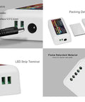 RGB Plus CCT LED Strip Lights Kit With Four FUT039 Modules And One FUT092 Remote, 12V-24V connector and module details
