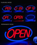 Oval Shaped LED Tube Neon Open Sign 24 By 12 Inches Ultra Bright Blue And Red Ready To Use With Mounting Chains And 5 Foot Cord