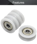 Nylon U Shape Groove Pulley Wheel Set 4x18x6mm Guide Bearing Ball Wheel For DIY Projects, Mechanical Gear, Doors And Windows, White, Low Noise, Smooth Glide, 4 Pieces, white nylon wheel close-up