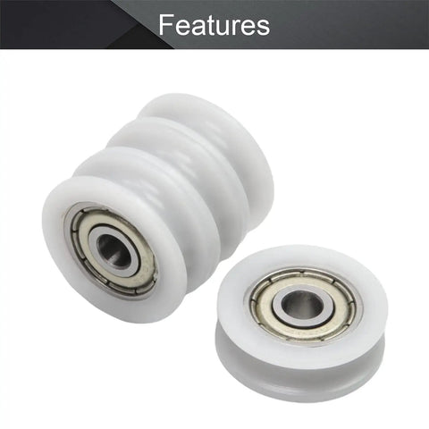 Nylon U Shape Groove Pulley Wheel Set 4x18x6mm Guide Bearing Ball Wheel For DIY Projects, Mechanical Gear, Doors And Windows, White, Low Noise, Smooth Glide, 4 Pieces, white nylon wheel close-up