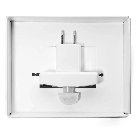 M5 WiFi Motion Sensor With Email And Text Alerts For Home And Office in package showing back mount power plug