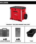 Impact Tool Box With Rolling Drawer For Heavy Duty Jobs, Red, showing dividers, tray, and metal reinforced corners.