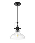 Killer Matte Black Pendant Light With Handcrafted Seeded Glass Shade For Kitchen Island Dining Table, hanging fixture with clear shade.