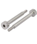 Five Pack 304 Stainless Steel Hex Socket Shoulder Bolt With M4 Full Thread And Precise Five Millimeter Center Pin on white background.