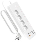 Straight Up Heavy Duty Smart Power Strip With Four EU Outlets And Serious 3500 Watt Surge Capacity Voice And App Controlled Extension Board Matter Ready For Hassle Free Smart Home Setup, white, featuring USB ports.