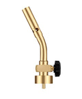 Side view of Beast Mode Brass Propane Torch Head With Manual Start Built For Soldering Brazing Welding Thawing And Cooking Durable Solid Brass Construction CGA600 Cylinder Compatible High Temp Performance Easy On Off Valve
