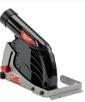 Heavy Duty Angle Grinder Dust Shroud Blocks Silica Crystalline Particles Keeps You Safe On Rough Job Sites durable black plastic guard with stainless base.