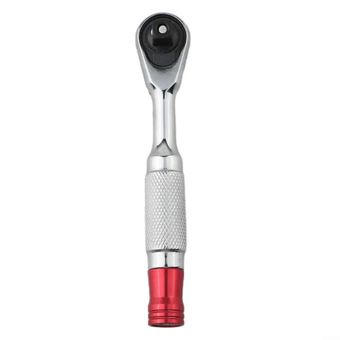 Compact Socket Wrench Set Featuring 72 Tooth Quick Swing Ratchet with a silver handle and red grip for auto repair.