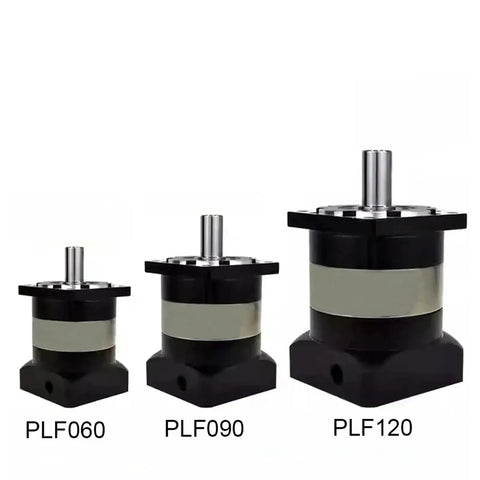 Boss Tier Planetary Gearbox Motor Reducer For NEMA 17 23 34 Stepper And Servo Motors With 42 Mm Input And 15 To 1 Speed Ratio Packs Raw Grunt For 40 To 180 Mm Flanges in PLF060, PLF090, and PLF120 sizes.