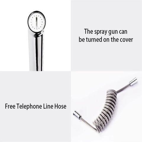Bathroom Shower System Waterfall Rain Top Spray Lifting And Rotating Set Fixture(E) chrome spray gun and coiled telephone line hose.