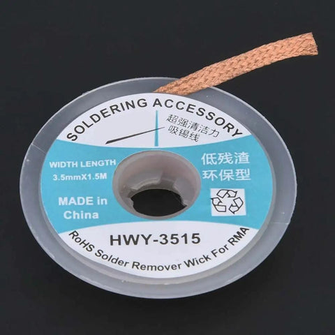 Desoldering Wick 1.5m Long For Electronics Solder Removal with 3.5mm width, Pro Grade PCB Repair Wick, Easy Clean Up, Reusable