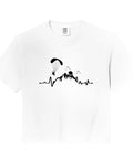 Heartbeat Paraglider Inspired Crop Top For Paramotor Fans Boxy Fit Soft Washed Garment Dyed Cotton Tee In Beige Heavyweight 6.1 Oz