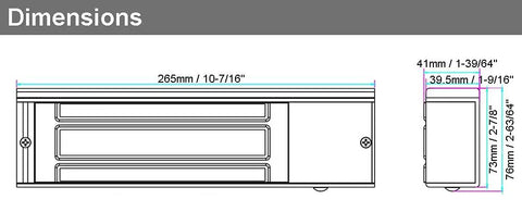 Dimensions diagram of Beefed Up Heavy Duty Electric Magnetic Lock With 500Kg Holding Force For Single Door