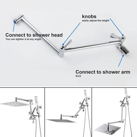 10 Inch Rainfall Shower Head With Handheld Spray Combo In All Metal Chrome 3 Way Diverter Adjustable Extension Arm