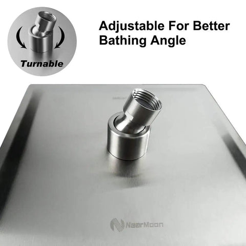 Square Rain Shower Head With 8 Inch Stainless Steel High Flow And Brushed Nickel Finish High Pressure Design Delivers Dope Rain Even At Low Water Flow Durable Solid Construction For Modern Bathrooms, adjustable joint detail.