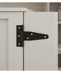 Heavy Duty Black T Shape Iron Hinges Five In One Set for Gate Shed Barn Door Cabinet with Screws on a white cabinet door