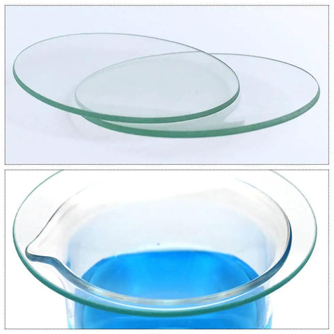 Lab Watch Glass Set With Beaker Cover Lids, 3.9 Inch Diameter, Thickened High Transparency Glassware covering a beaker with liquid