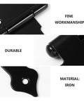 Close-up of Rock Solid Heavy Duty T Gate Hinges For Barn Doors And Yard Fences, black iron construction showcasing durable design.