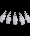 Five Piece Heavy Duty Plastic Spiral Full Cone Spray Nozzle Tips For Garden Irrigation Featuring One Fourth To Three Quarter Inch Fittings in white polypropylene.