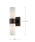 Sleek Dope Bronze Glass Reversible Wall Sconce For Bathrooms Damp Rated Vanity Light 13 Inch High By 4 Inch Wide