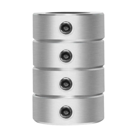 Beefy Half Inch Bore Solid Steel Shaft Collars With Zinc Plating Set Screw 1/4-20x1/4, 1 Inch Outside Diameter, 7/16 Inch Wide, Four Pack, Heavy Duty Hardware For Machinery And DIY Projects, stacked zinc-plated steel shaft collars with set screws