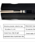 Heavy Duty Digital Surface Roughness Tester And Finish Gauge For Alloy Tool Steel Workpieces With Top Shelf Precision Inductive Sensors showing details of tip and measurement specs.