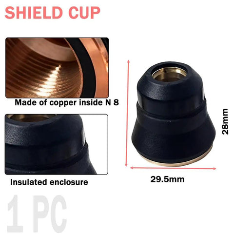 Shield cup for 24 Piece IPT40 Plasma Cutter Consumables Kit For YESWELDER Cut 55DS Pro And Cut 65DS, copper inside, 29.5mm size