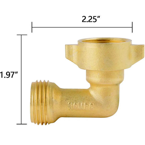Two Pack 90 Degree Brass Garden Hose Elbow Connector Set With Four Extra Pressure Washers For Three Quarter Inch Hose Male To Female Quick Connect Durable Leak Free Garden Plumbing Upgrade, brass elbow