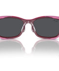 Kid Friendly Clip On Sunglasses For RY1626D Frames Pink On Red Rim With Dark Grey Lenses 49mm Unisex Rectangular Eyewear Front View